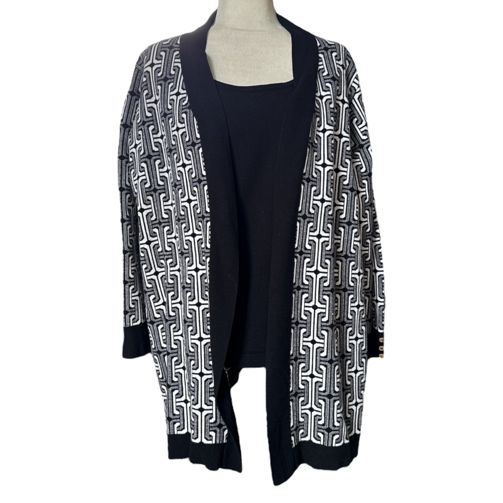 Anne Klein Black and White 2 in 1 Patterned Knit Cardigan Set XL